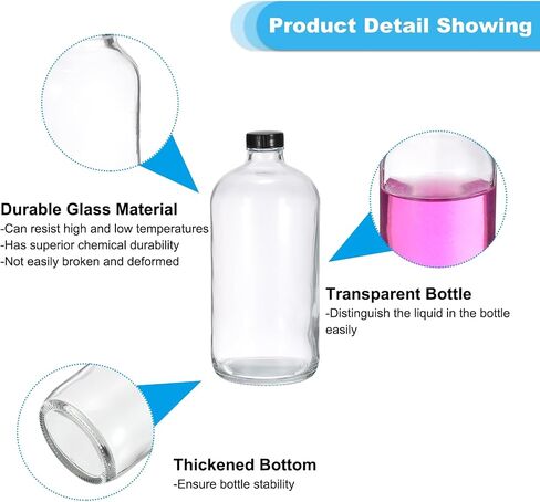 PATIKIL 32oz(960ml) Glass Sample Bottles, 1Pcs Round Bottle Dispensing Bottles with Black Poly Cone Cap for Reagent Liquids, Essential Oils, Perfume, Amber in Saudi Arabia