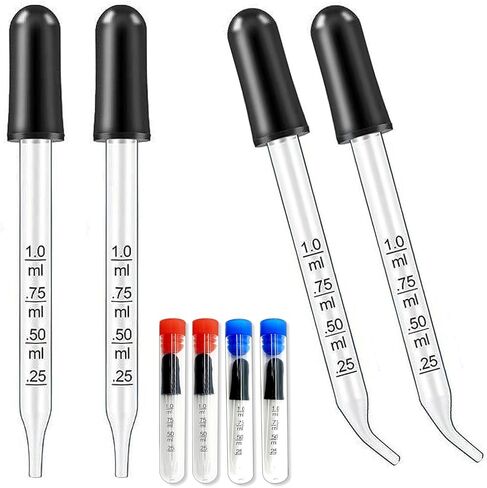 قطارة عين زجاجية بقياس 4 عبوات 1 مل - قطارات طبية زجاجية معايرّة ذات طرف مستقيم، جرعة دقيقة من قطارة الماصة تأتي مع عبوة فردية مقاومة للكسر in Kuwait