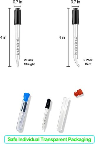 قطارة عين زجاجية بقياس 4 عبوات 1 مل - قطارات طبية زجاجية معايرّة ذات طرف مستقيم، جرعة دقيقة من قطارة الماصة تأتي مع عبوة فردية مقاومة للكسر in Kuwait