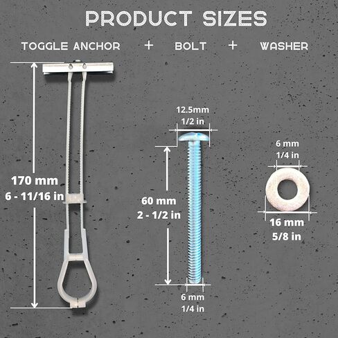 Drywall Anchor TV mounting Screws 1/4"-20 UNC Fastener Size with Bolt 2-1/2" and Flat Washers Grip Range 3/8" to 2-1/2". Anchors When no Studs or anchoring into Metal Studs (10 PCS) in Saudi Arabia