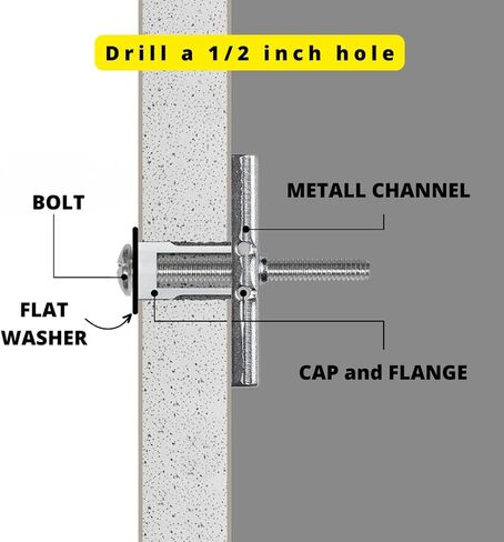 Drywall Anchor TV mounting Screws 1/4"-20 UNC Fastener Size with Bolt 2-1/2" and Flat Washers Grip Range 3/8" to 2-1/2". Anchors When no Studs or anchoring into Metal Studs (10 PCS) in Saudi Arabia