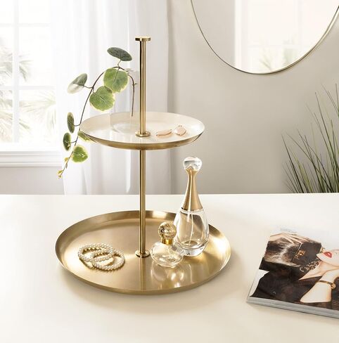 Kate and Laurel Laranya Tiered Round Decorative Tray, 12x12x15, White/Gold in Saudi Arabia
