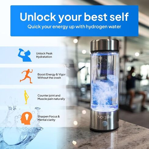 Hogiko’s Hydrogen Water Bottle Generator Machine, Water ionizer Made in USA, Echo hydrohealth ion Bottle, hydropure hydroh Water Bottles 420mL 1800ppd SPE PEM in Saudi Arabia