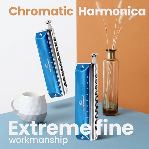 CONJURER لوني هارمونيكا بدون صمام للأطفال البالغين المبتدئين - 12 فتحة هارمونيكا مفتاح C من الفولاذ المقاوم للصدأ مع جهاز فم نحاسي في العلبة، مفتاح C فضي in Kuwait
