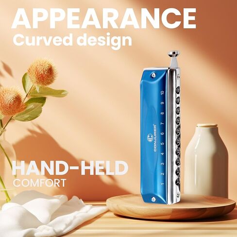 CONJURER لوني هارمونيكا بدون صمام للأطفال البالغين المبتدئين - 12 فتحة هارمونيكا مفتاح C من الفولاذ المقاوم للصدأ مع جهاز فم نحاسي في العلبة، مفتاح C فضي in Kuwait