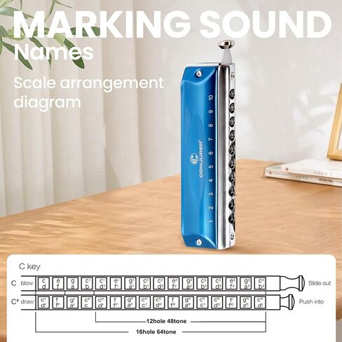 CONJURER لوني هارمونيكا بدون صمام للأطفال البالغين المبتدئين - 12 فتحة هارمونيكا مفتاح C من الفولاذ المقاوم للصدأ مع جهاز فم نحاسي في العلبة، مفتاح C فضي in Kuwait