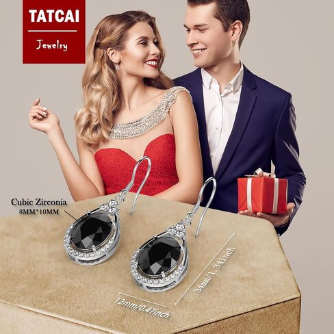 18K White Gold Plated Sterling Silver Oval Cut Cubic Zirconia Drop Dangle Earrings for Women Hypoallergenic Statement Earrings Gifts for Women Mom (Red) in Kuwait
