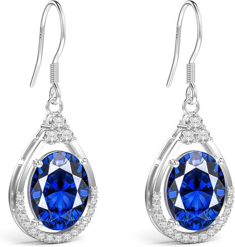 18K White Gold Plated Sterling Silver Oval Cut Cubic Zirconia Drop Dangle Earrings for Women Hypoallergenic Statement Earrings Gifts for Women Mom (Red) in Kuwait