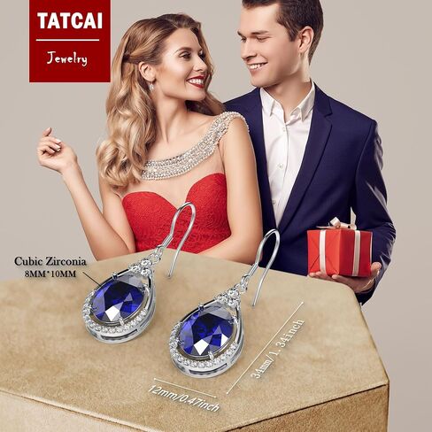 18K White Gold Plated Sterling Silver Oval Cut Cubic Zirconia Drop Dangle Earrings for Women Hypoallergenic Statement Earrings Gifts for Women Mom (Red) in Kuwait