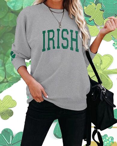 Women St. Patrick's Day Sweatshirts Shamrock Clover Print Shirts Casual Irish Gift Long Sleeve Loose Fit Tops in Saudi Arabia