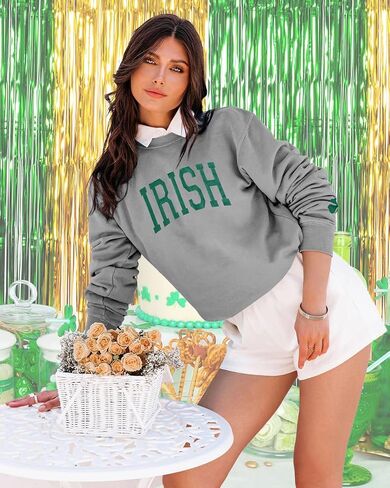 Women St. Patrick's Day Sweatshirts Shamrock Clover Print Shirts Casual Irish Gift Long Sleeve Loose Fit Tops in Saudi Arabia
