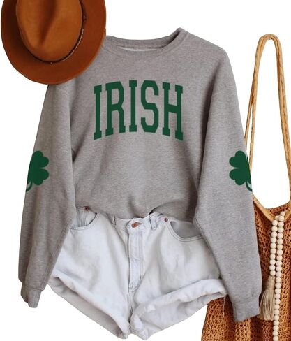 Women St. Patrick's Day Sweatshirts Shamrock Clover Print Shirts Casual Irish Gift Long Sleeve Loose Fit Tops in Saudi Arabia