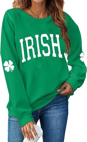 Women St. Patrick's Day Sweatshirts Shamrock Clover Print Shirts Casual Irish Gift Long Sleeve Loose Fit Tops in Saudi Arabia