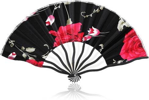 Amosfun الأزهار مراوح قابلة للطي يده الحرير مروحة اليد الرجعية نمط طوي الخيزران المشجعين للرقص الزفاف الديكور in Saudi Arabia