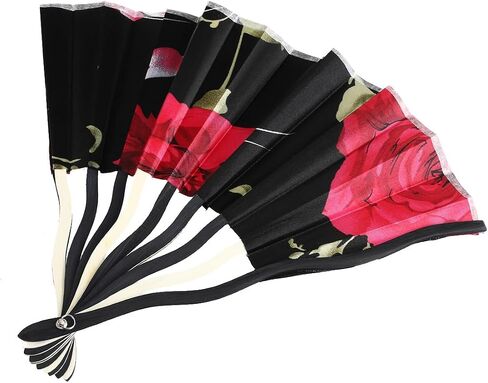 Amosfun الأزهار مراوح قابلة للطي يده الحرير مروحة اليد الرجعية نمط طوي الخيزران المشجعين للرقص الزفاف الديكور in Saudi Arabia