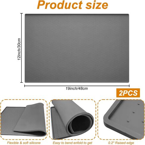 2 Pcs Silicone Ice Makers Countertop Mat Waterproof with Raised Edge Prevents Liquid Spillage, Ice Machine Countertop Mat with Non-Slip Raised Dots, Portable Mini Counter Top Ice Maker Mat,19“x12" in Kuwait