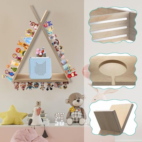 Tonie Shelf for Toniebox and Tonie Figures Triangle Wall Mounted or Desk Magnetic Wooden Shelves Storage Rack for Kids Play Room in Saudi Arabia