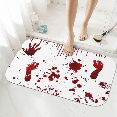 juniissl Scary Halloween Decor Red Hand Foot Print Bath Mat Prank Non-Slip Bathroom Rug Gag Gift in Saudi Arabia