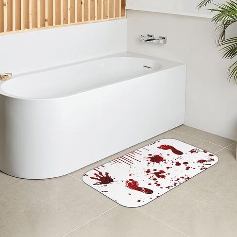 juniissl Scary Halloween Decor Red Hand Foot Print Bath Mat Prank Non-Slip Bathroom Rug Gag Gift in Saudi Arabia