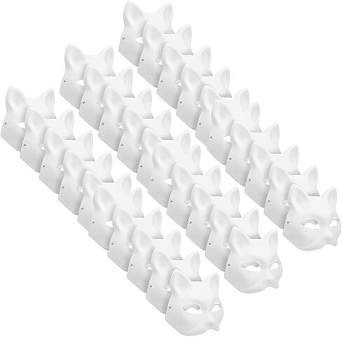 15 Piece Cat Mask Set, Colorable White Fox Mask, Female Masquerade Mask DIY Hand Painted, Decorative Masks with Paint and Brushes Suitable for Carnival, Cosplay, Masquerade, Parties in Saudi Arabia