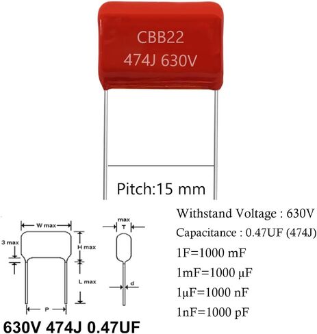 20pcs 630V 474J 0.47UF CB22 Metallized Polypropylene Polyester Film Capacitors Kit in Saudi Arabia