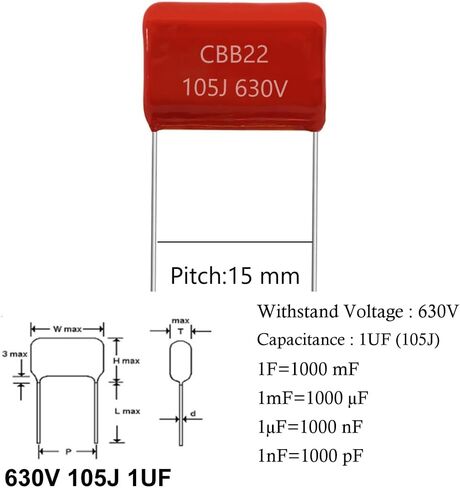 20pcs 630V 474J 0.47UF CB22 Metallized Polypropylene Polyester Film Capacitors Kit in Saudi Arabia