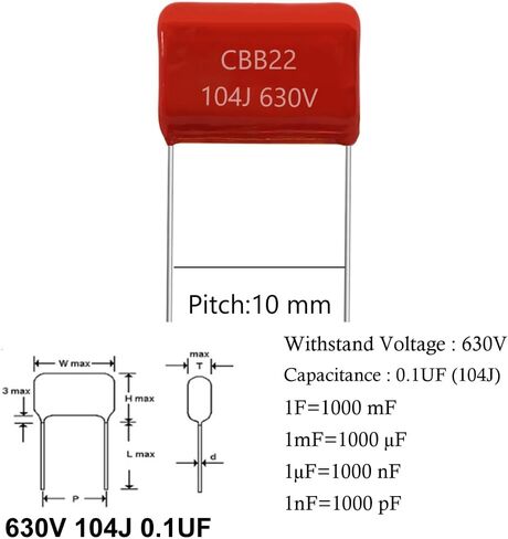 20pcs 630V 474J 0.47UF CB22 Metallized Polypropylene Polyester Film Capacitors Kit in Saudi Arabia