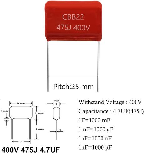20pcs 630V 474J 0.47UF CB22 Metallized Polypropylene Polyester Film Capacitors Kit in Saudi Arabia