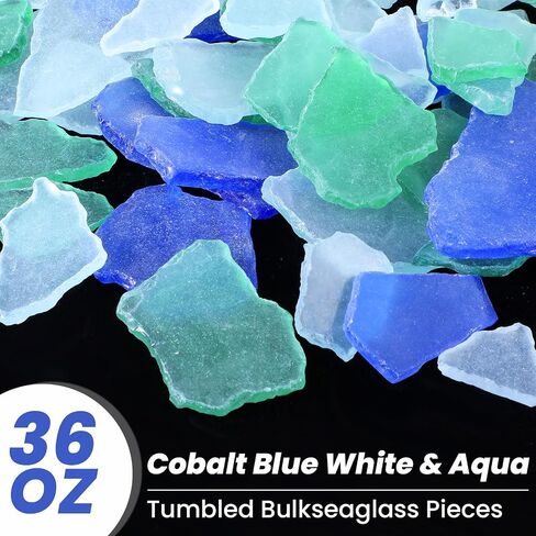 Sea Glass Pieces for Crafts, Weddings & Home Decor - Frosted Flat Glass in Blue, White & Green (36 Oz) in Saudi Arabia