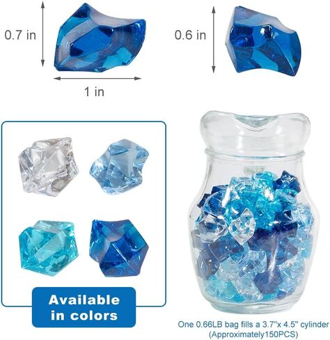 150PCS Premium Blue Fake Ice, Acrylic Ice Cubes Blue Rocks Fake Diamonds Blue Plastic ice cube, Rock Diamond Crystals, Gems Use for Party Decoration, Vase Fillers, Photography Props in Saudi Arabia