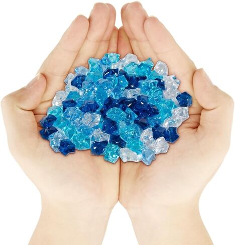 150PCS Premium Blue Fake Ice, Acrylic Ice Cubes Blue Rocks Fake Diamonds Blue Plastic ice cube, Rock Diamond Crystals, Gems Use for Party Decoration, Vase Fillers, Photography Props in Saudi Arabia