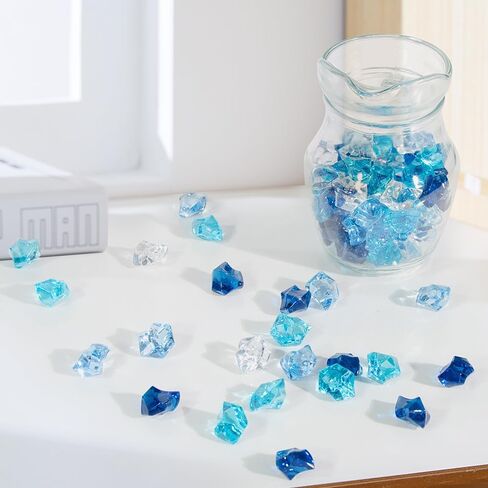 150PCS Premium Blue Fake Ice, Acrylic Ice Cubes Blue Rocks Fake Diamonds Blue Plastic ice cube, Rock Diamond Crystals, Gems Use for Party Decoration, Vase Fillers, Photography Props in Saudi Arabia