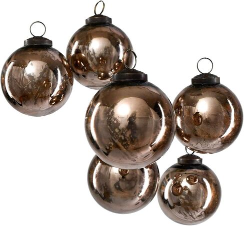 Serene Spaces Living Set of 6 Antique Bronze Mercury Glass Christmas Ball Ornament for Window Box, Decorative Ornaments for Holiday Décor, Measure 4" Tall and 3" Diameter in Kuwait