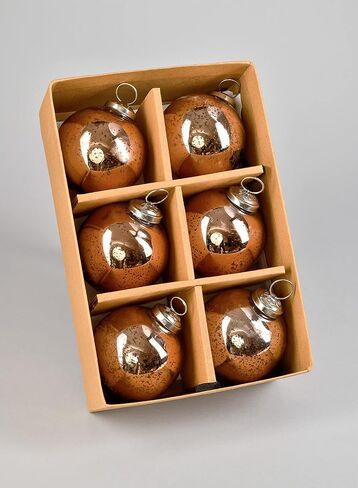 Serene Spaces Living Set of 6 Antique Bronze Mercury Glass Christmas Ball Ornament for Window Box, Decorative Ornaments for Holiday Décor, Measure 4" Tall and 3" Diameter in Kuwait