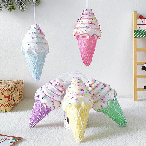 Ice Cream Party Decorations Ornaments, 5pcs Christmas Tree Hanging Candy Gift, Macaron Color Dessert Ice Cream Pendant Set for Xmas New Year Easter Birthday Home Party Supplies (Ice Cream) in Kuwait