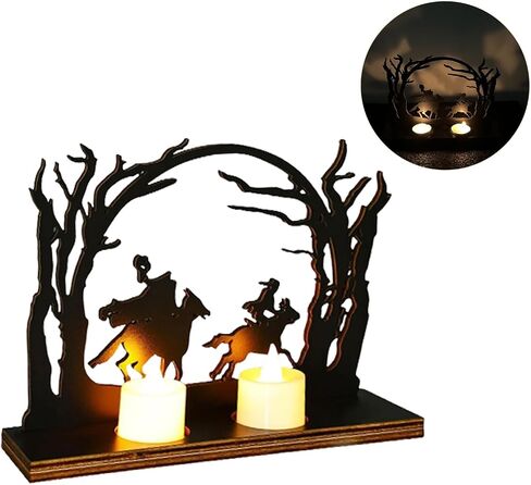 Headless Horseman Statue Candlestick Wooden Headless Silhouette Halloween Decorations Sculpture Table Artwork, Black Headless Horseman Candle Holder Figurine Hollow Desk Decor Scene (1pcs) in Saudi Arabia