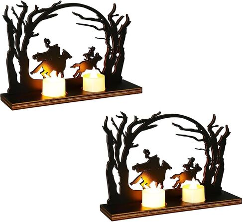 Headless Horseman Statue Candlestick Wooden Headless Silhouette Halloween Decorations Sculpture Table Artwork, Black Headless Horseman Candle Holder Figurine Hollow Desk Decor Scene (1pcs) in Saudi Arabia