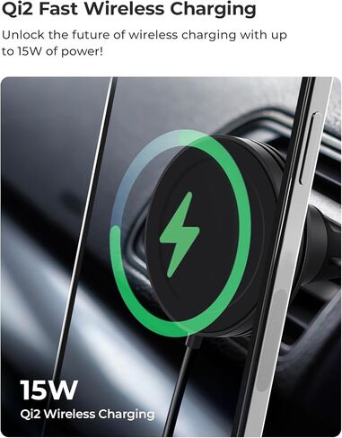 iOttie Velox Qi2 Mini 15W Wireless Charger Car Mount - Dash & Windshield Car Phone Holder - MagSafe Compatible iPhone Mount for Qi2 Smartphones (iPhone 12, 13, 14, and 15) - Car Charger Included in Kuwait