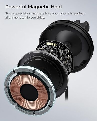 iOttie Velox Qi2 Mini 15W Wireless Charger Car Mount - Dash & Windshield Car Phone Holder - MagSafe Compatible iPhone Mount for Qi2 Smartphones (iPhone 12, 13, 14, and 15) - Car Charger Included in Kuwait