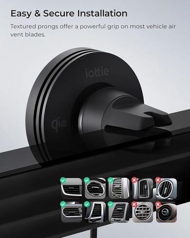 iOttie Velox Qi2 Mini 15W Wireless Charger Car Mount - Dash & Windshield Car Phone Holder - MagSafe Compatible iPhone Mount for Qi2 Smartphones (iPhone 12, 13, 14, and 15) - Car Charger Included in Kuwait
