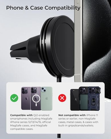 iOttie Velox Qi2 Mini 15W Wireless Charger Car Mount - Dash & Windshield Car Phone Holder - MagSafe Compatible iPhone Mount for Qi2 Smartphones (iPhone 12, 13, 14, and 15) - Car Charger Included in Kuwait