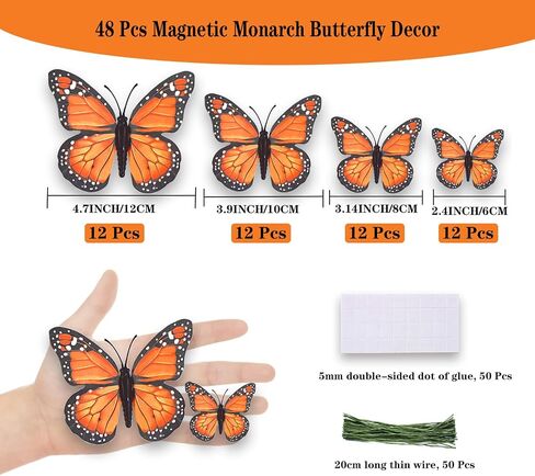 HSONAIGEE 48 Pcs Monarch Butterfly Decor 4 Sizes 3D Halloween Butterflies Wall Decal Fall Butterfly for Crafts Halloween Party Wall Table Bedroom Decorations in Saudi Arabia