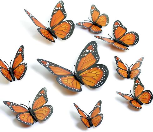 HSONAIGEE 48 Pcs Monarch Butterfly Decor 4 Sizes 3D Halloween Butterflies Wall Decal Fall Butterfly for Crafts Halloween Party Wall Table Bedroom Decorations in Saudi Arabia