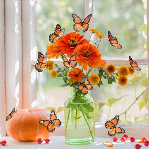HSONAIGEE 48 Pcs Monarch Butterfly Decor 4 Sizes 3D Halloween Butterflies Wall Decal Fall Butterfly for Crafts Halloween Party Wall Table Bedroom Decorations in Saudi Arabia
