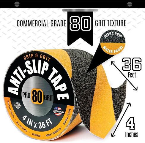 Grip Tape Pro Grade Anti Slip Tape for Stairs & Floors, 2IN x 36FT, Safety Traction Tape, Indoor / Outdoor Stair Treads Non Slip Tape, Waterproof Black / Yellow Safety Tape, Non Skid Friction Tape in Saudi Arabia