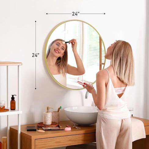 Sweetcrispy Gold Round Wall Mirror 24 Inch, Bathroom Mirrors for Over Sink, Circle Mirror for Bathroom, Entryway, Bedroom, Vanity in Saudi Arabia