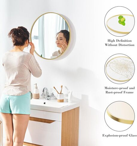 Sweetcrispy Gold Round Wall Mirror 24 Inch, Bathroom Mirrors for Over Sink, Circle Mirror for Bathroom, Entryway, Bedroom, Vanity in Saudi Arabia