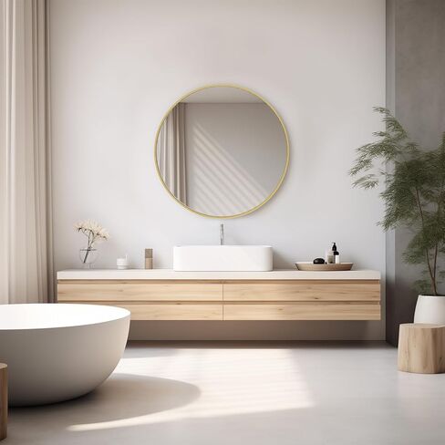 Sweetcrispy Gold Round Wall Mirror 24 Inch, Bathroom Mirrors for Over Sink, Circle Mirror for Bathroom, Entryway, Bedroom, Vanity in Saudi Arabia