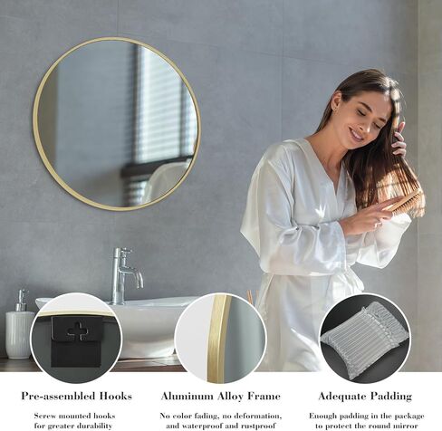 Sweetcrispy Gold Round Wall Mirror 24 Inch, Bathroom Mirrors for Over Sink, Circle Mirror for Bathroom, Entryway, Bedroom, Vanity in Saudi Arabia