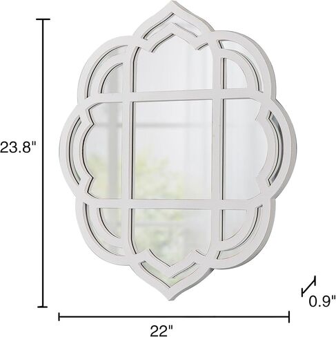 Farmhouse Scalloped Window Mirror 22 X 24 Inch, Hanging Distressed Finish Rustic White Wooden Round Mirrors for Wall Decor Living Room, Floral Decorative Mirrors for Hallway Entryway in Saudi Arabia